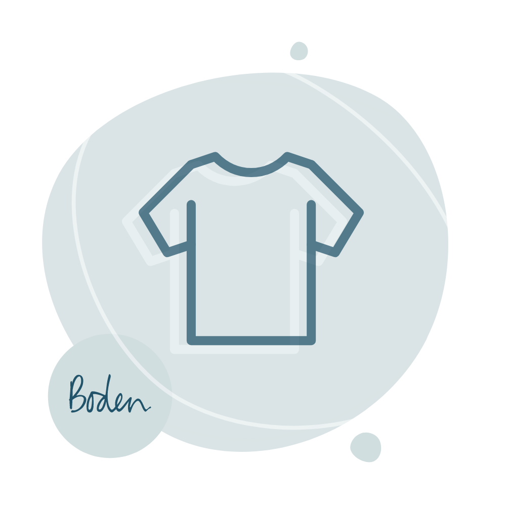 Boden logo and an icon of a t-shirt