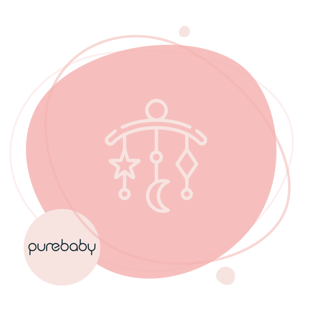 Purebaby logo next to a baby mobile icon